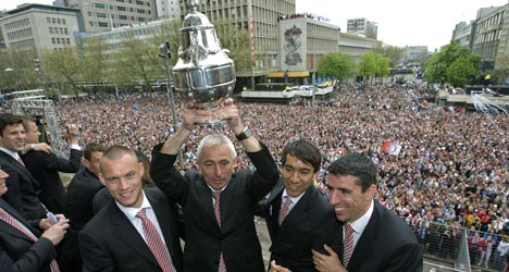 Feyenoord viert de bekerwinst van 2008 op de Coolsingel